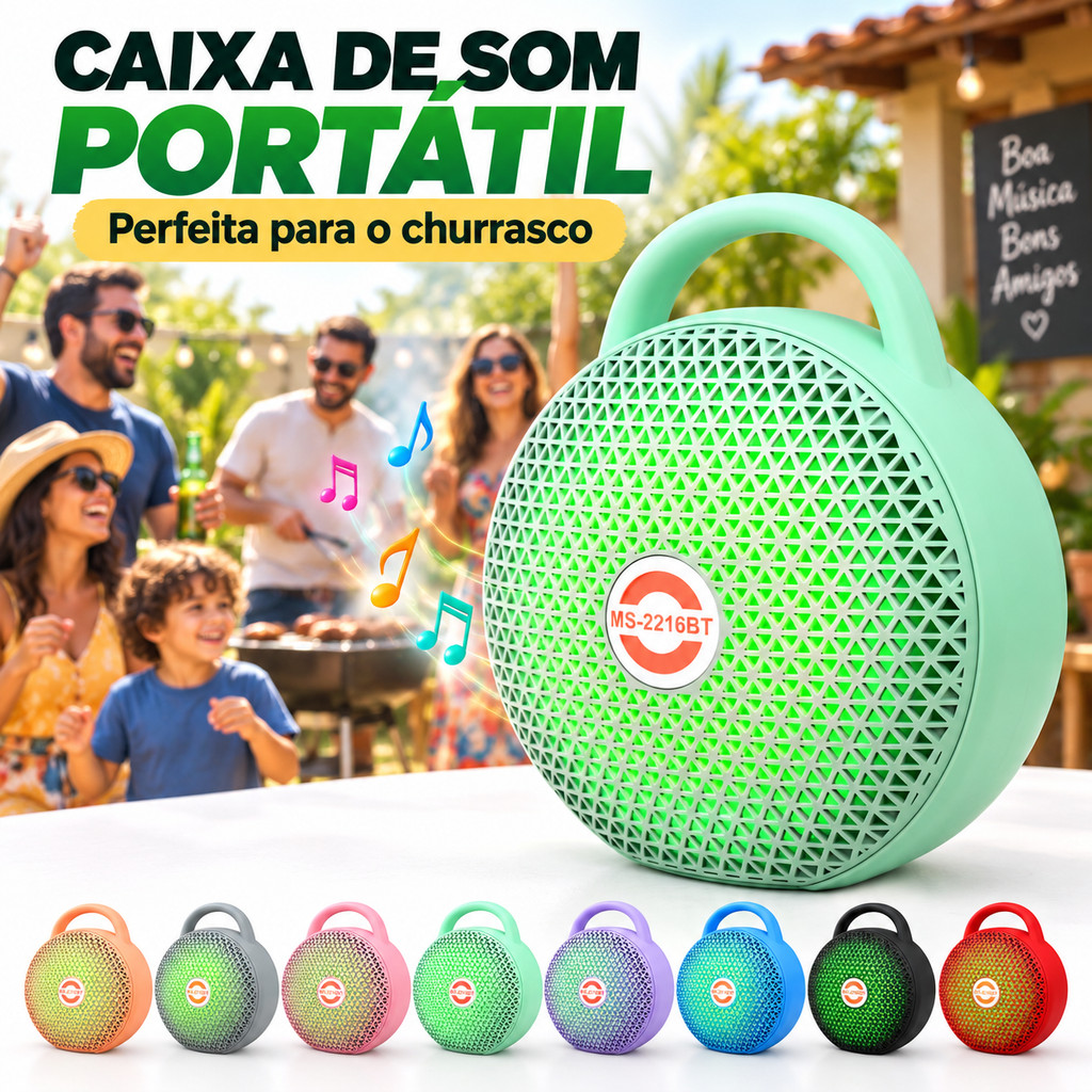 Potente Caixa De Som Wireless Bluetooth 5.3，LED RGB Flutuante，Compatível com Pen-drive USB，Portátil para Viagens