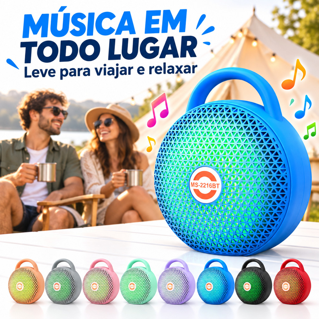 Potente Caixa De Som Wireless Bluetooth 5.3，LED RGB Flutuante，Compatível com Pen-drive USB，Portátil para Viagens
