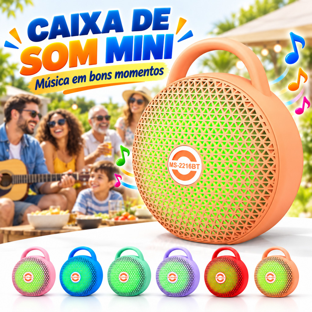 Potente Caixa De Som Wireless Bluetooth 5.3，LED RGB Flutuante，Compatível com Pen-drive USB，Portátil para Viagens