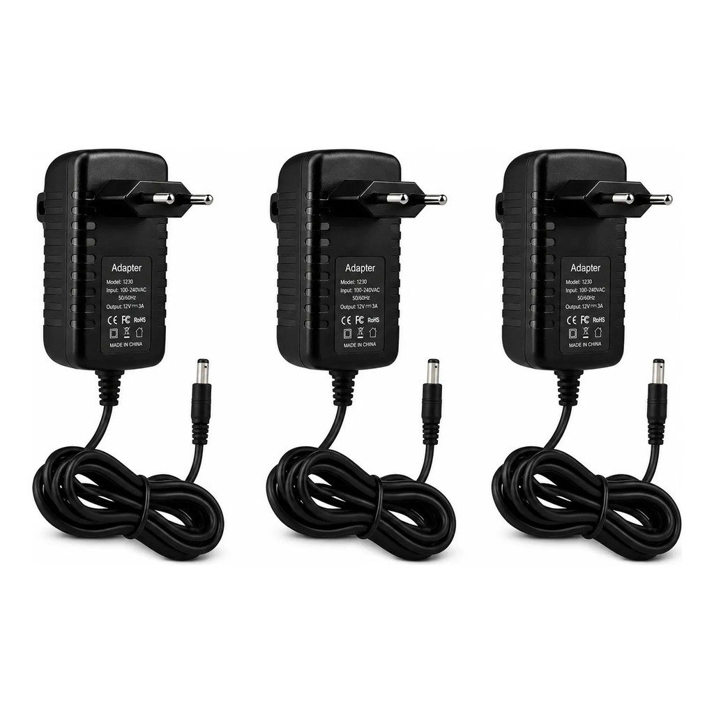 Kit 3 Fontes De Alimentação 12v 3a Plug Conector P4 Preto Bi