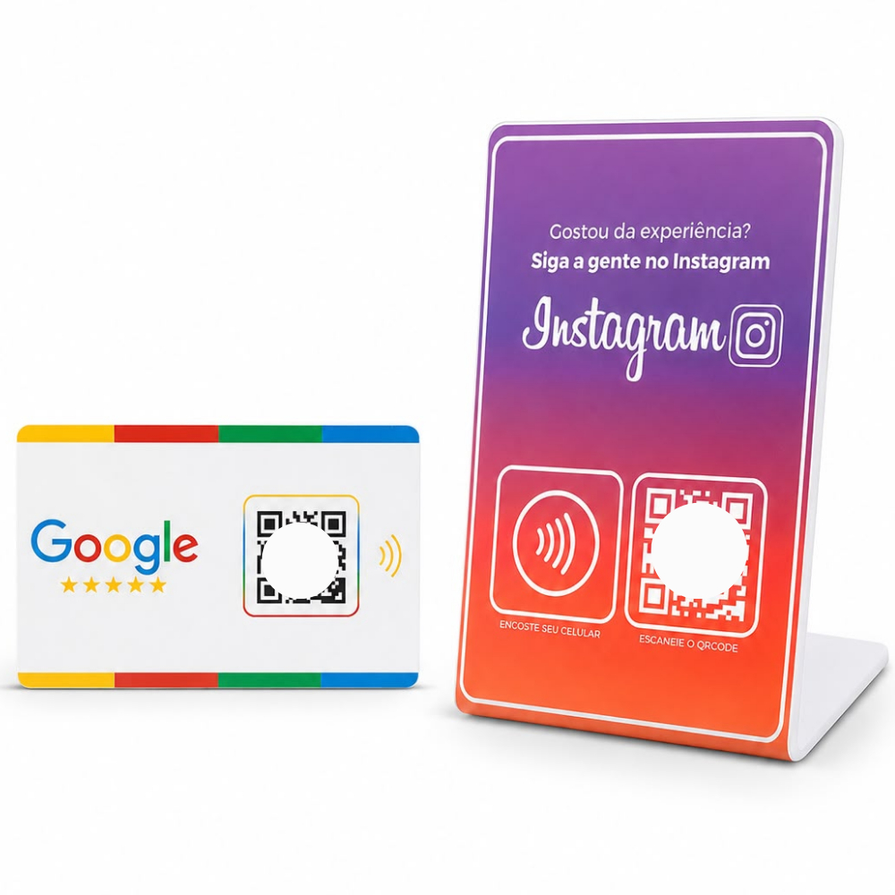 Placa Instagram + Cartão Avaliação Google Com Nfc E Qrcode (aproximação) onetag cartão de visita digital