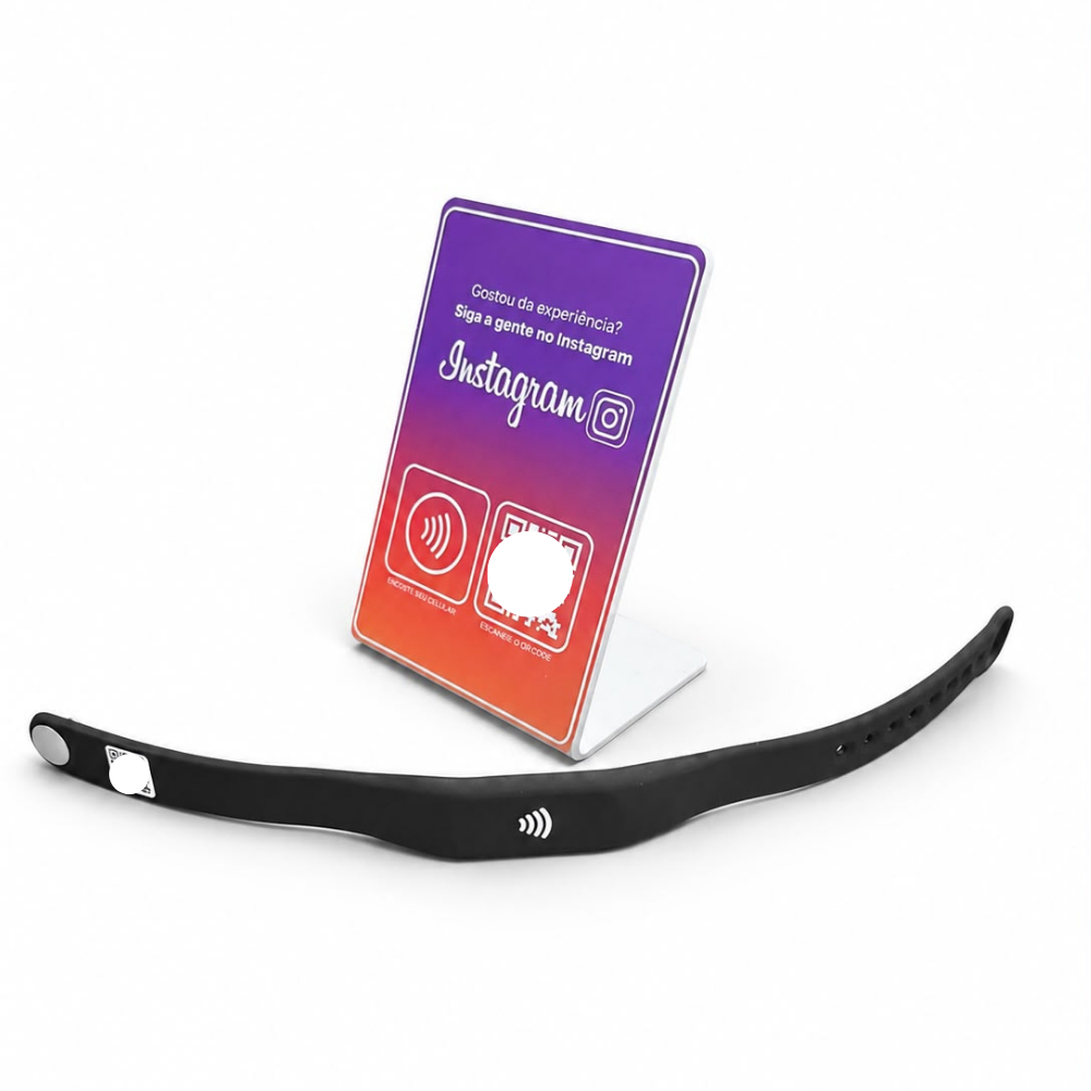 Kit Placa Instagram + Pulseira Com Nfc E Qrcode (aproximação) onetag cartão de visita digital