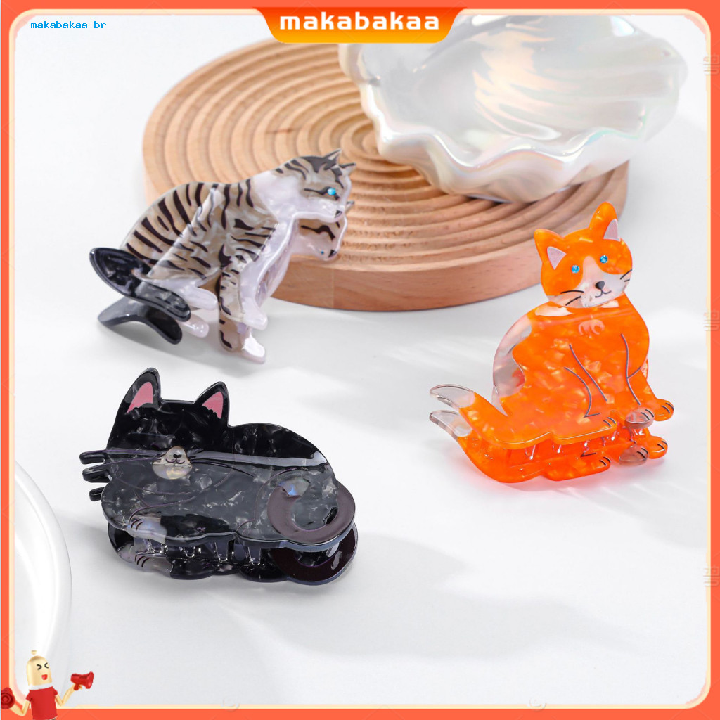 Cartoon Cat Hair Clip Large Acetic Acid Shark Clamp Anti-slip Lightweight Colorfast Back Head Claw for Women Girls Styli