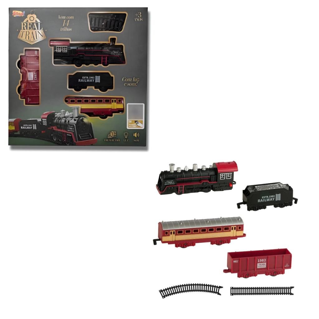Brinquedo Trem Super Trilho Locomotiva Real Train Com Luz E Som Infantil Menino Menina