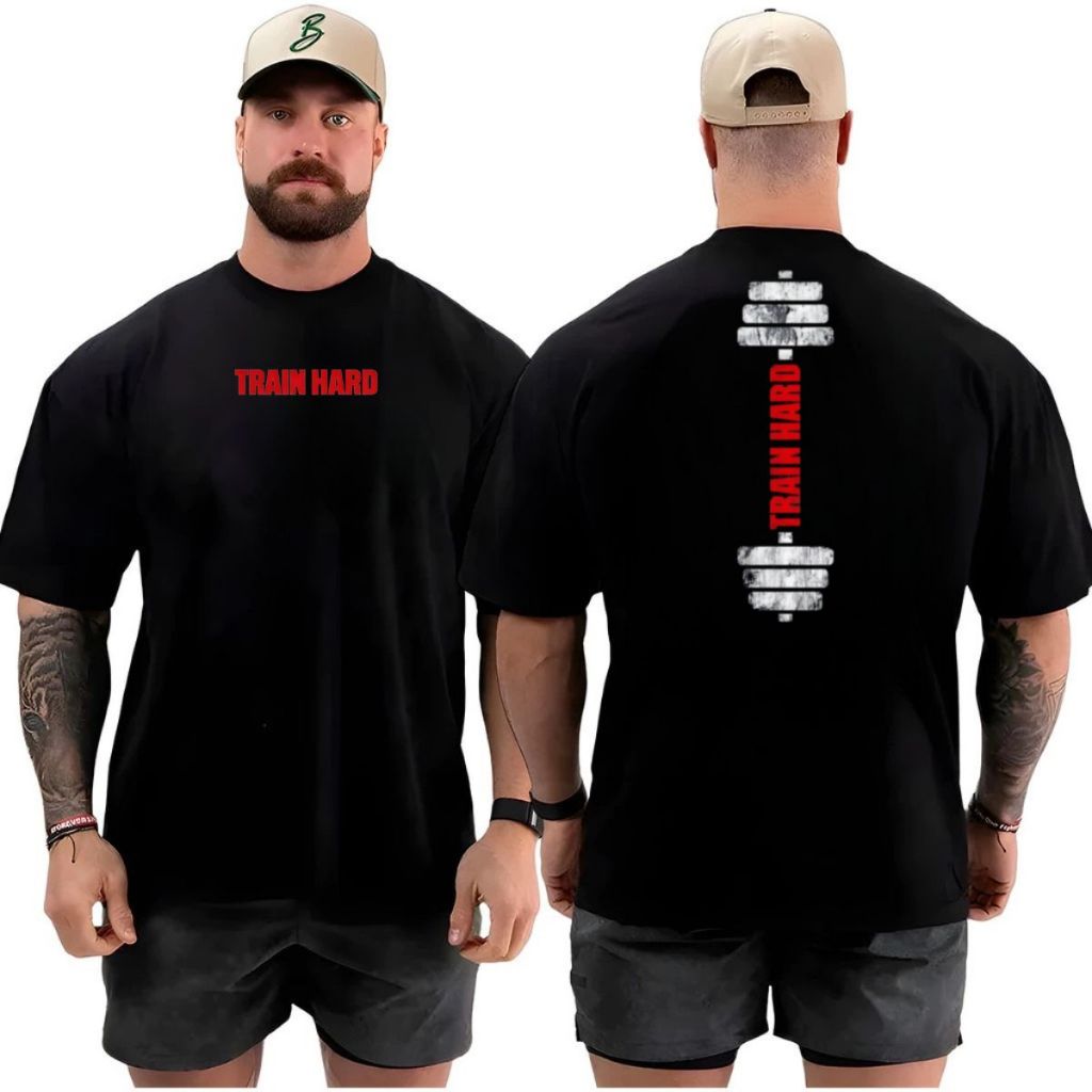 Camiseta Camisa Oversized Top para Academia Musculação Train hard  Streetwear 100% Algodão