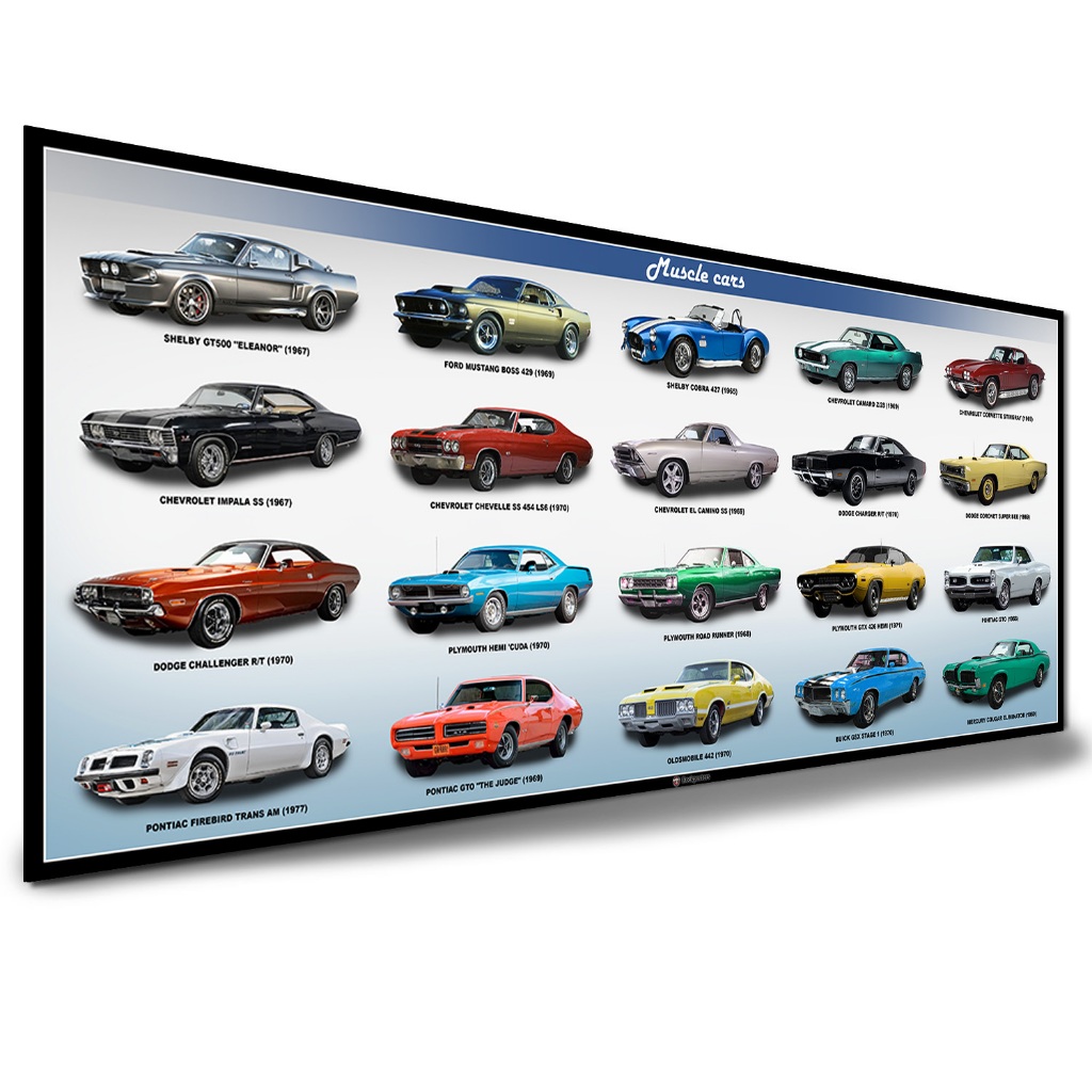 Placa Decorativa Pôster Muscle cars carros americanos mustang camaro corvette Vários Tamanhos