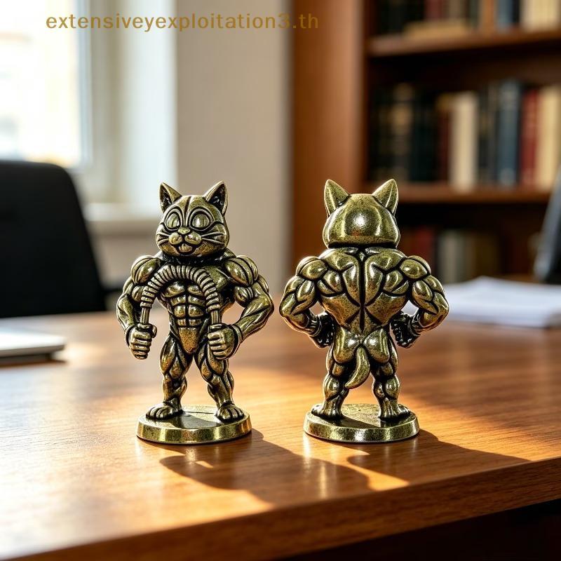 Home EE Latão Vintage Muscle Cat Estátua Desenho Animado Aptidão Estatueta De Gato 1/2 Pcs Mini Ornamento De Mesa Para P