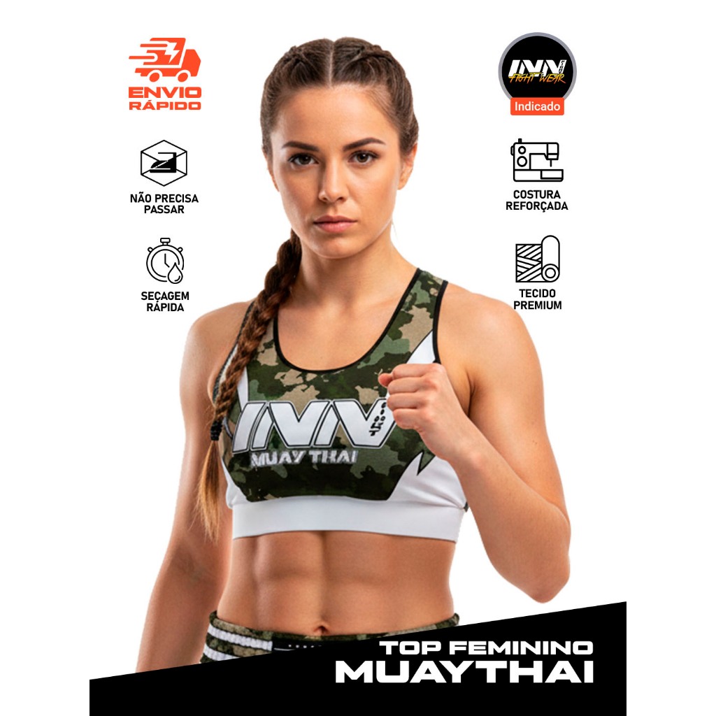 Top Feminino Muay Thai Military Army Treino Feminino Sem Bojo