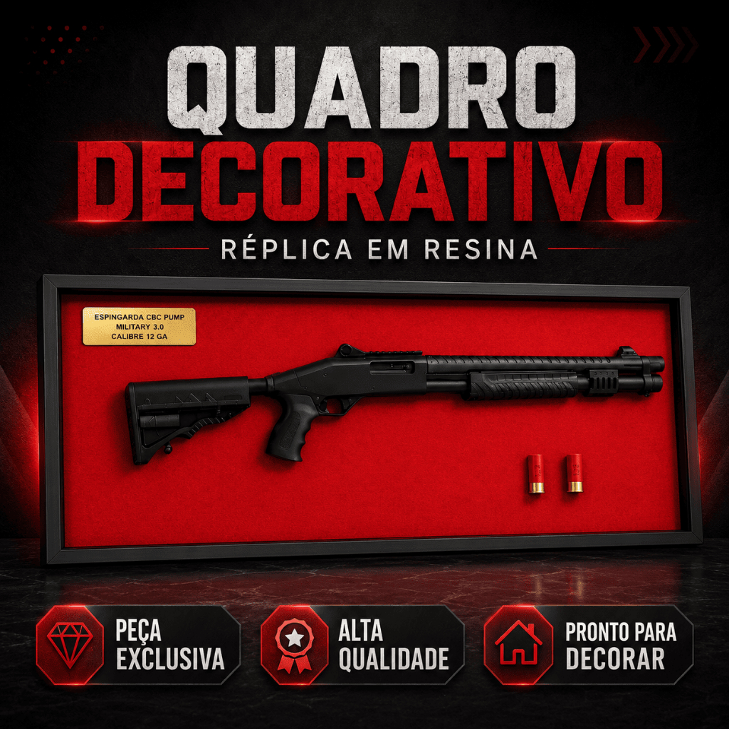 Quadro Decorativo Alto Relevo Espingarda Cbc Pump Military 3.0 Cal 12 - Decoração Moderna - 3D