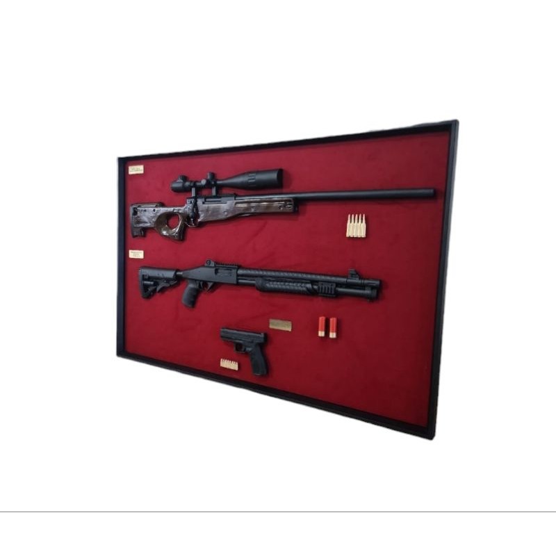 Trio Quadro Decorativo Snyper + Espingarda Military + Pistola - Alto Relevo - Com Ganchos de Fixação