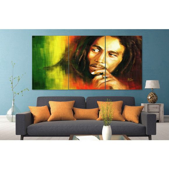 Quadros Decorativo Mosaico 30X50 3 peças Mdf Alta Resolução Full HD Bob Marley