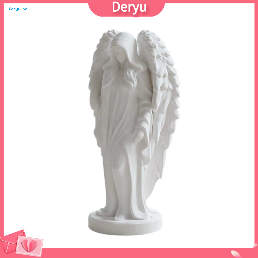 Gift for Her European Retro Sculpture Elegant 3d Printed White Hooded Angel Figurine – Minimalist Style Winged Statue