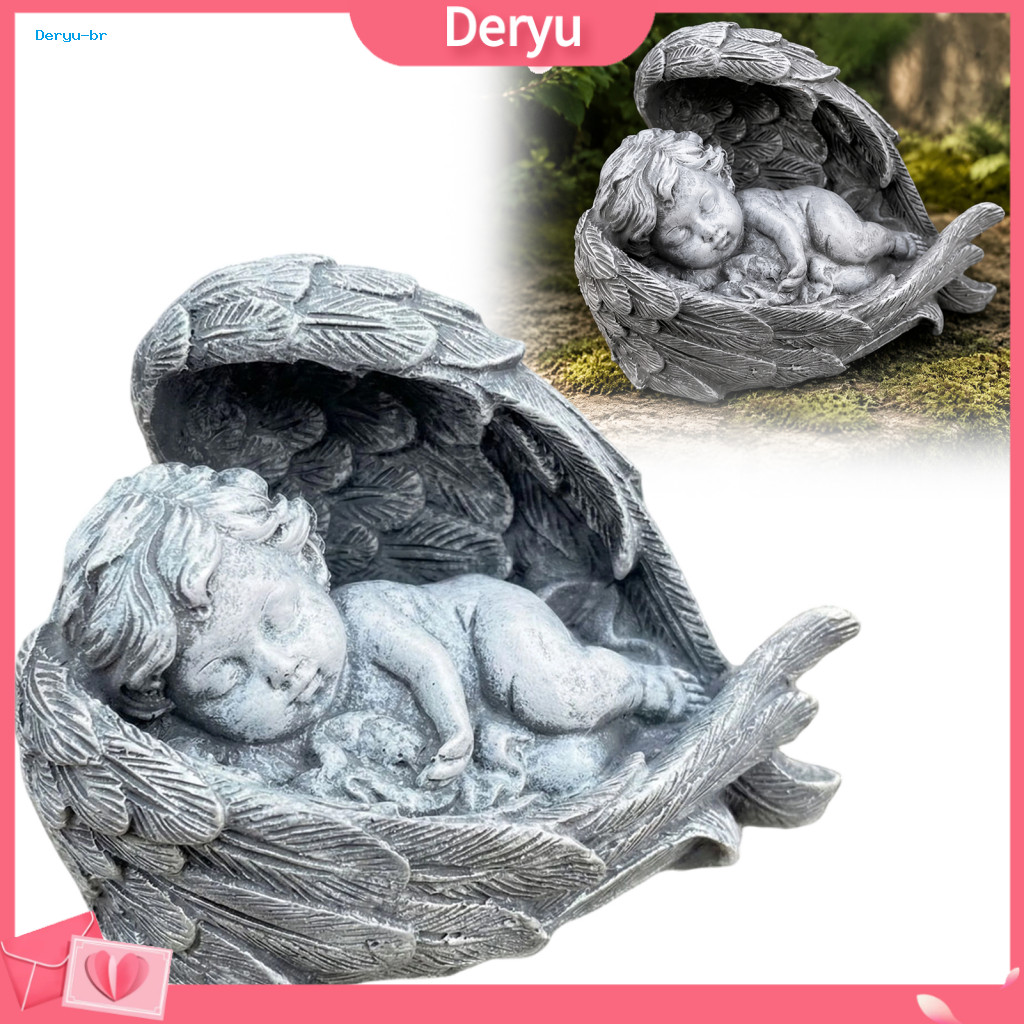 Weather Resistant Angel Sculpture Statue Sleeping Figurine Resin Baby with Wings Cherub Decor for Table Bedroom Cemetery