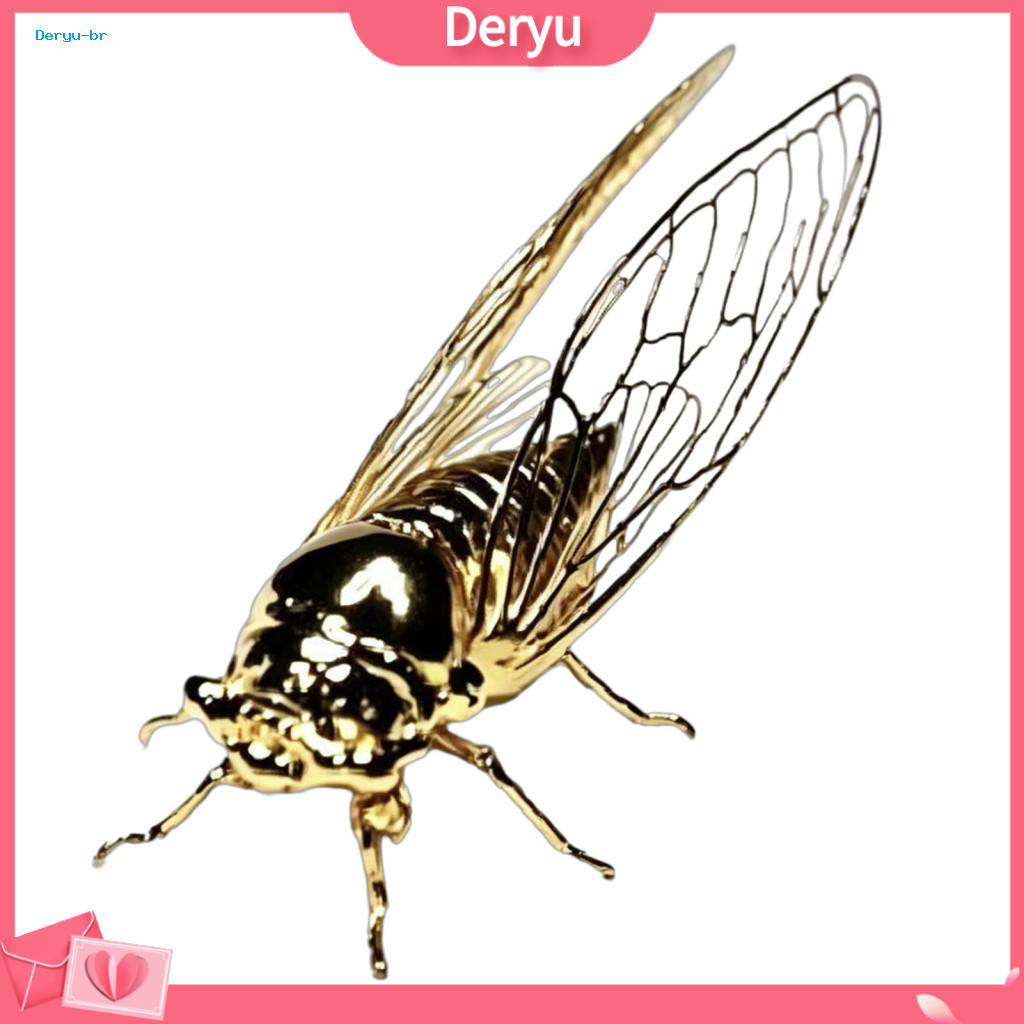 Feng Shui Decor Cicada Ornaments Realistic 3d Golden Figurine Metal Sculpture for Tea Table Office Desk Study Room – U