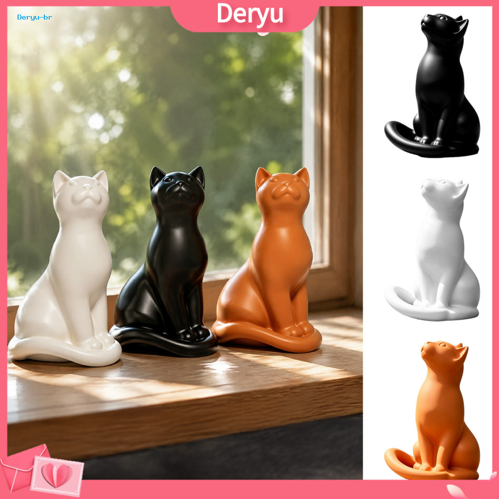 Abstract Cat Statue Decor Decorative Figurine for Bedroom Modern Minimalist Resin Sculpture – for Home Room Office for