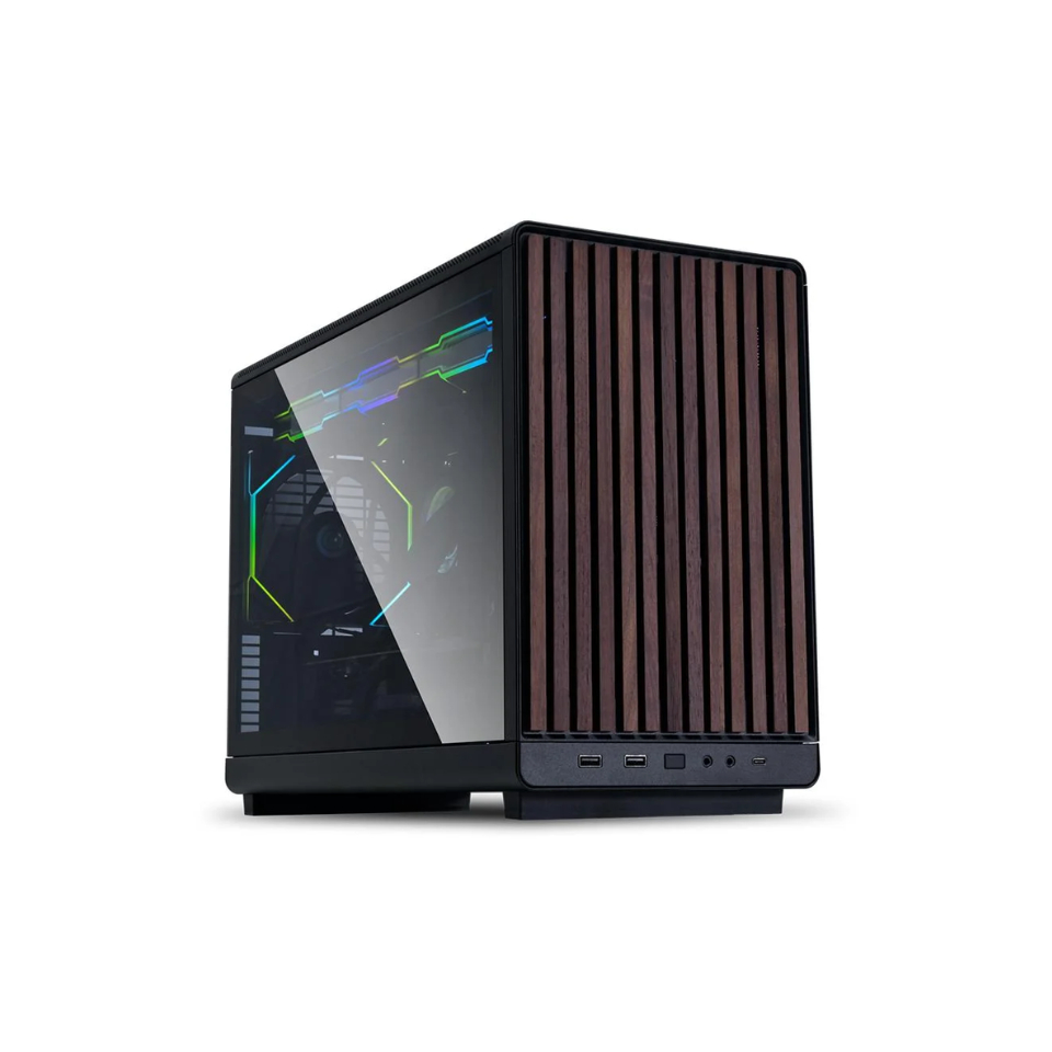 Gabinete Micro ATX LIAN LI A3-mATX Black/Wood [A3-mATX-WDG BLACK] - SEM FONTE (2U3/1U3C/HDA/VT/FF/0F)
