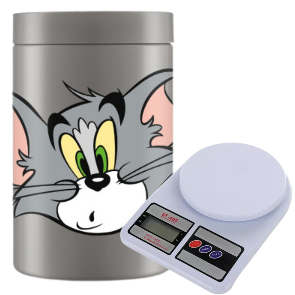 Kit Pote de armazenamento Tom e Jerry + Balança Digital de cozinha