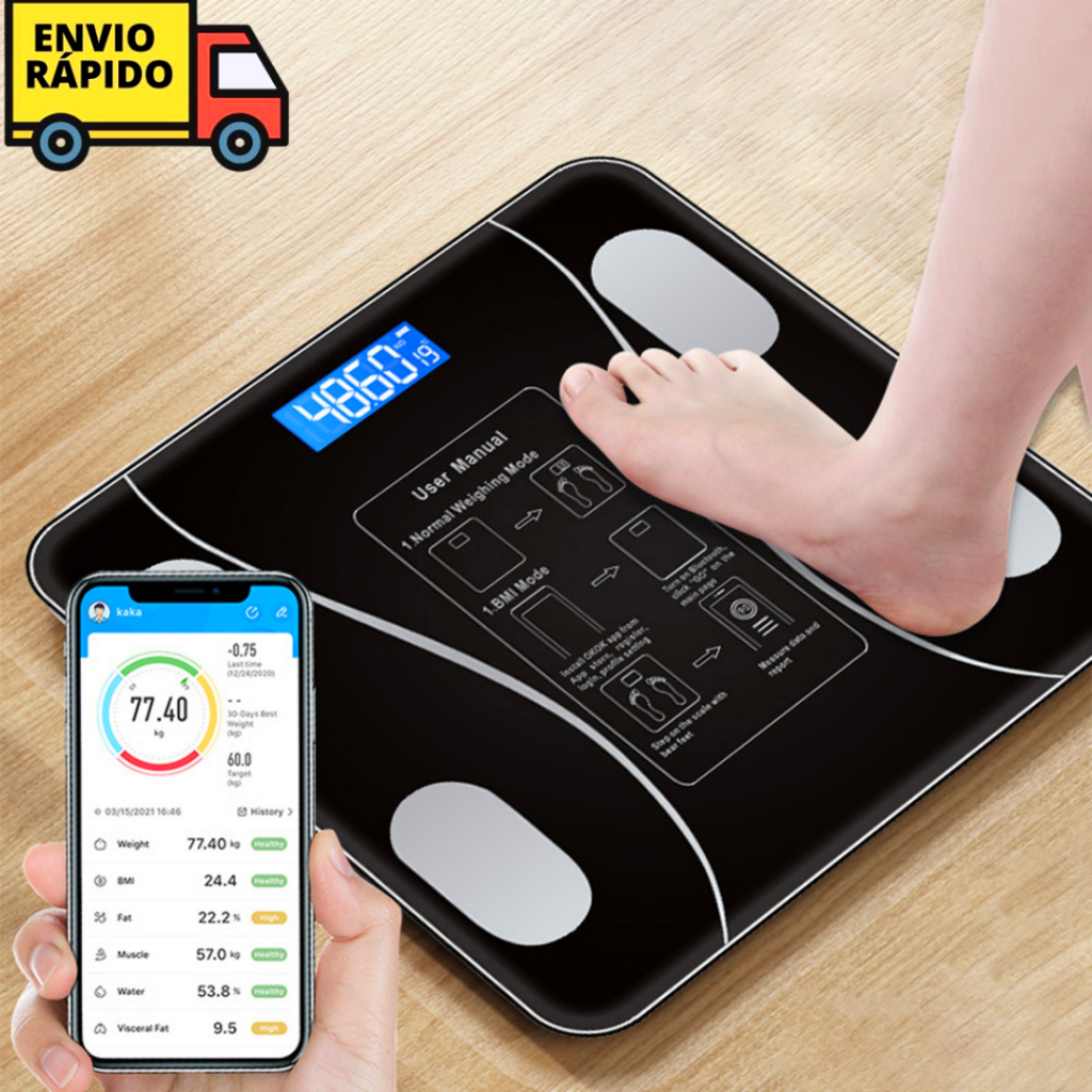 Balança De Bioimpedância Inteligente Digital 180 kg Bluetooth De Peso Corporal Portátil Leve Para Academia Casa Banheiro