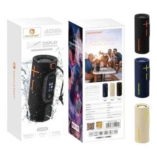 Caixa de Som Bluetooth H'Maston TN920 40W Tela Display Digital IPX6 RGB Portátil Rádio FM USB TF