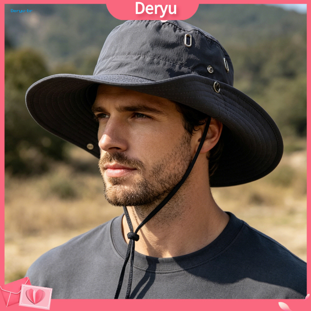 Dual Color Cowboy Hat Ventilated Western Upf 50 Breathable Wide Brim Sun Protection Bucket with Adjustable Windproof Rop