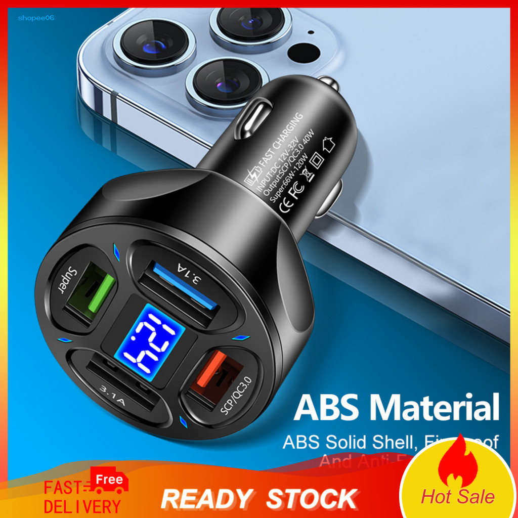 Car Charger with Intelligent Chip Protection Overheating 66w 4-port Usb Adapter Fast Charging Voltage for Office