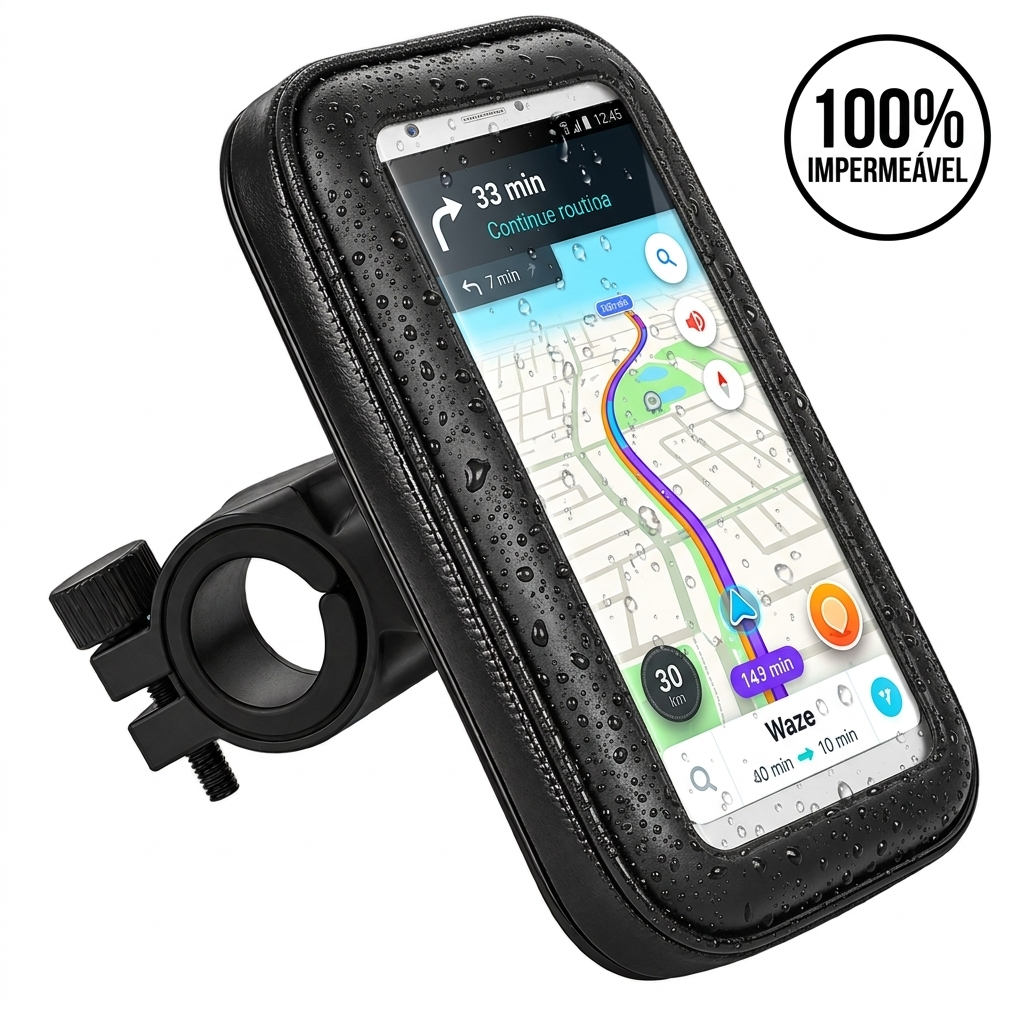 Suporte Celular Moto Bike Guidão Impermeável Prova D'água 360 Graus Bolsa Case Universal GPS Motoboy
