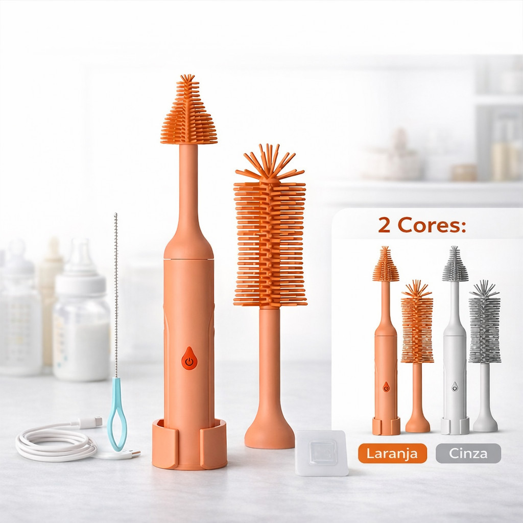 Limpador Elétrico para Mamadeira com 2 Escovas Bateria 1500mAh Carregamento USB e Design Impermeável