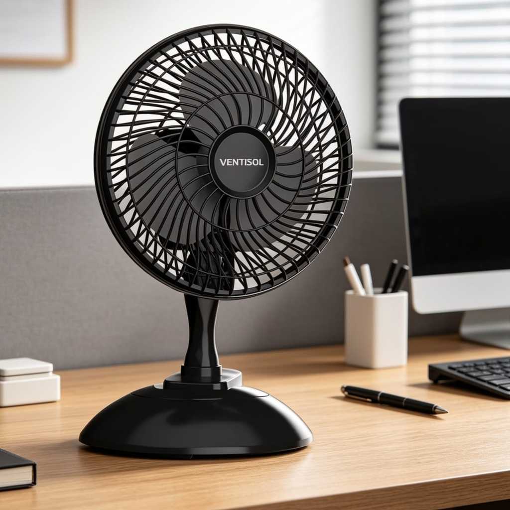 Ventilador mini 20 cm  Preto portátil com base removível (VENTISOL)