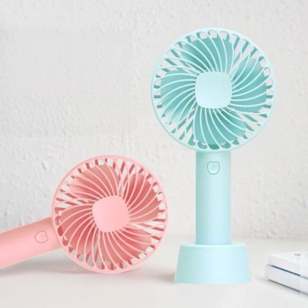 Mini Ventilador de Mão Portátil USB Recarregável Bateria Forte 3 Velocidades com Base
