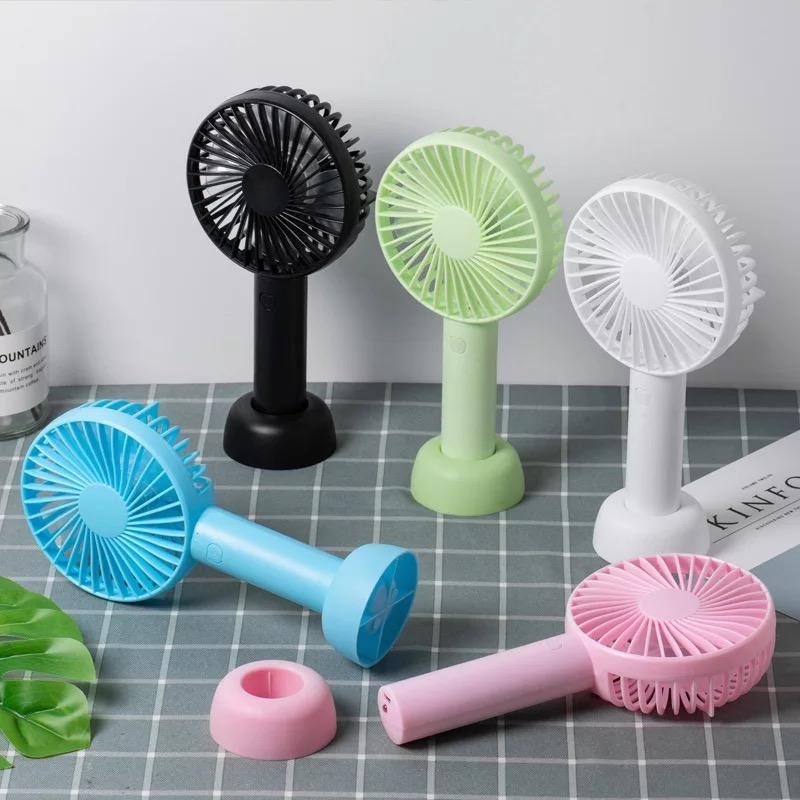 Mini Ventilador de Mão e Mesa Portátil USB Recarregável Vento Forte 3 Velocidades com Base