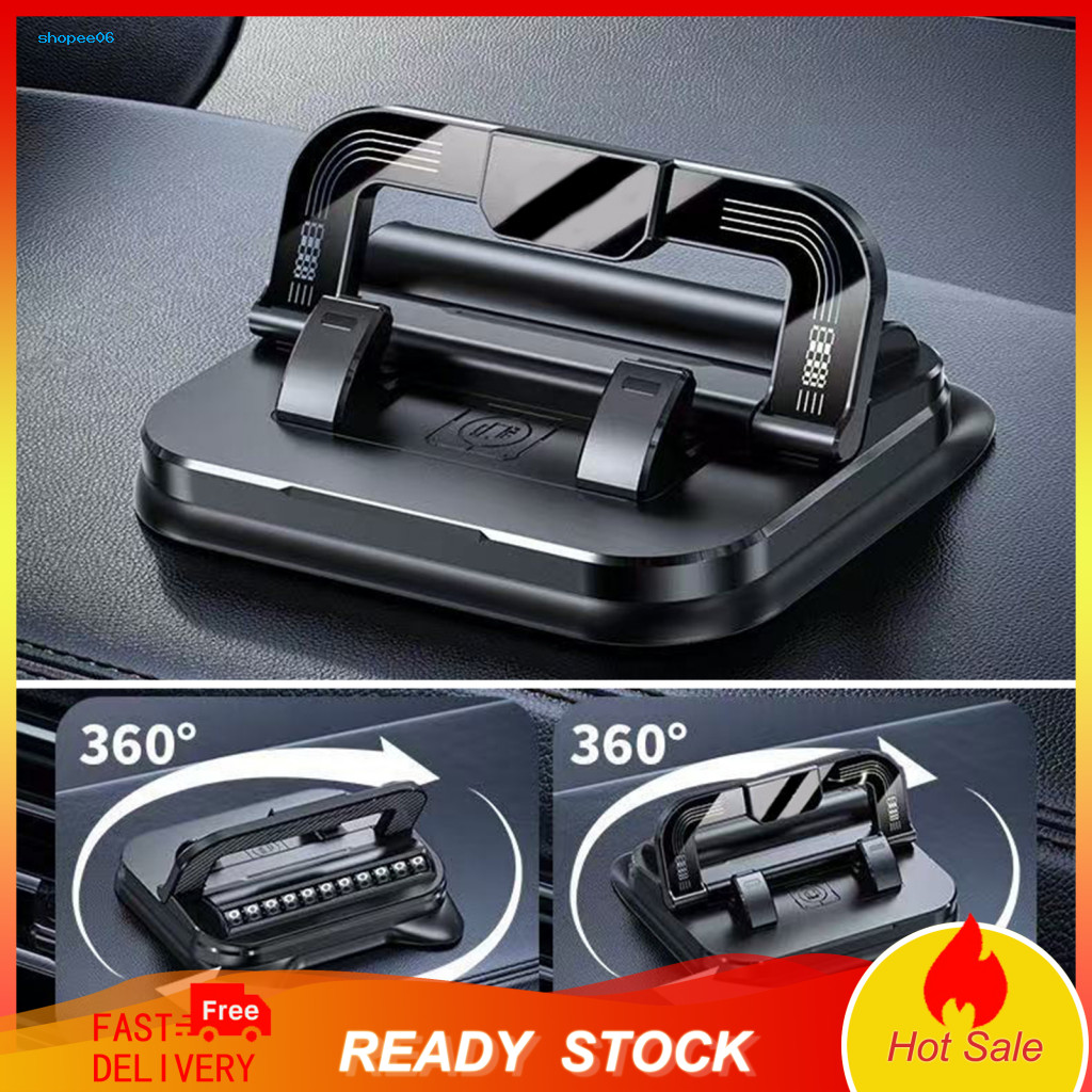 Car Phone Stand Holder with Parking Number Plate 2-in-1 360° Rotatable Dashboard Mobile Mount Multi-functional Vehicle