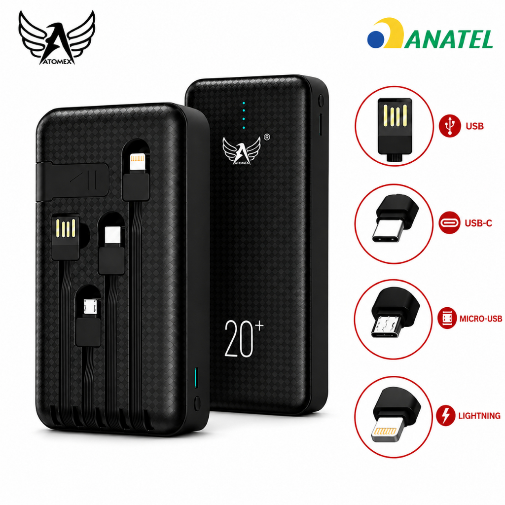 Power Bank Carregador Portátil Rápido 20000mah Com 4 Cabos