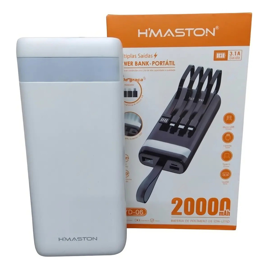 Power Bank H'maston Yd-06 20000mah Carregador Portátil Branco