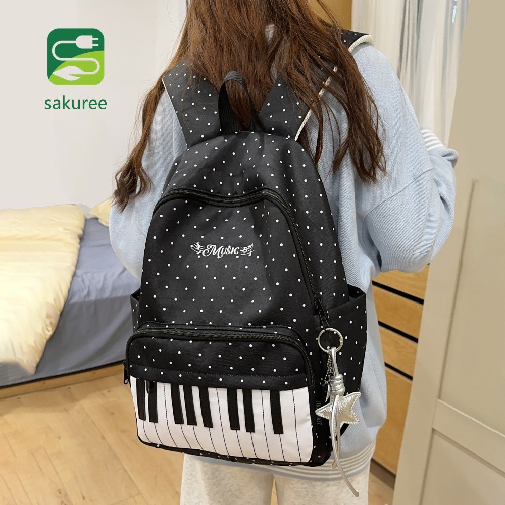 Kawaii Polka Dot Estético Para Mulheres Nylon Piano Print Bag Charm