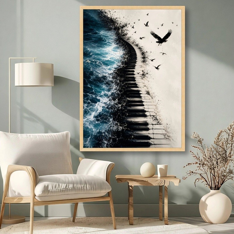 Tokyo jazz club Ocean Wave wall art print, cat piano poster, Japanese vintage music decor, retro Shibuya cat illustratio