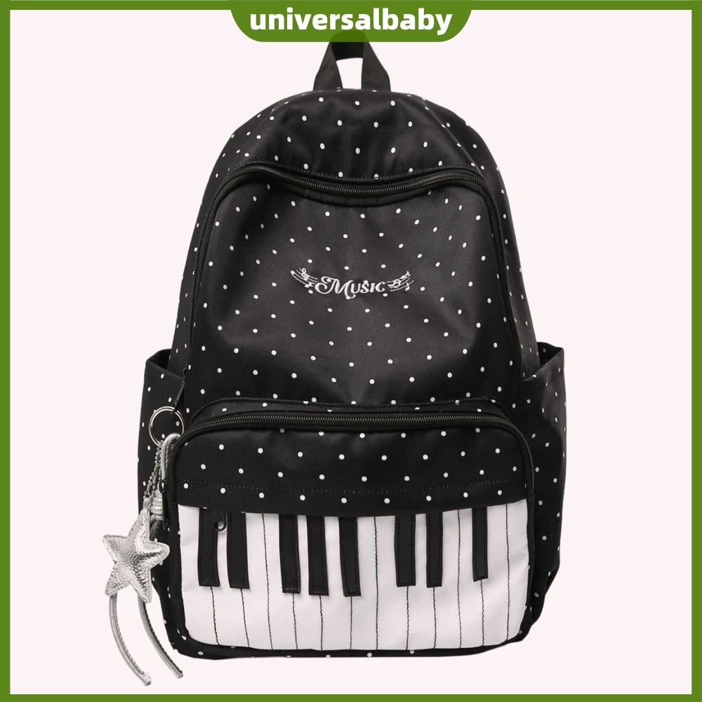 Mochila Estética Fofa Para Mulheres Kawaii Polka Dot Piano Print Nylon Charm [universalbaby.br]