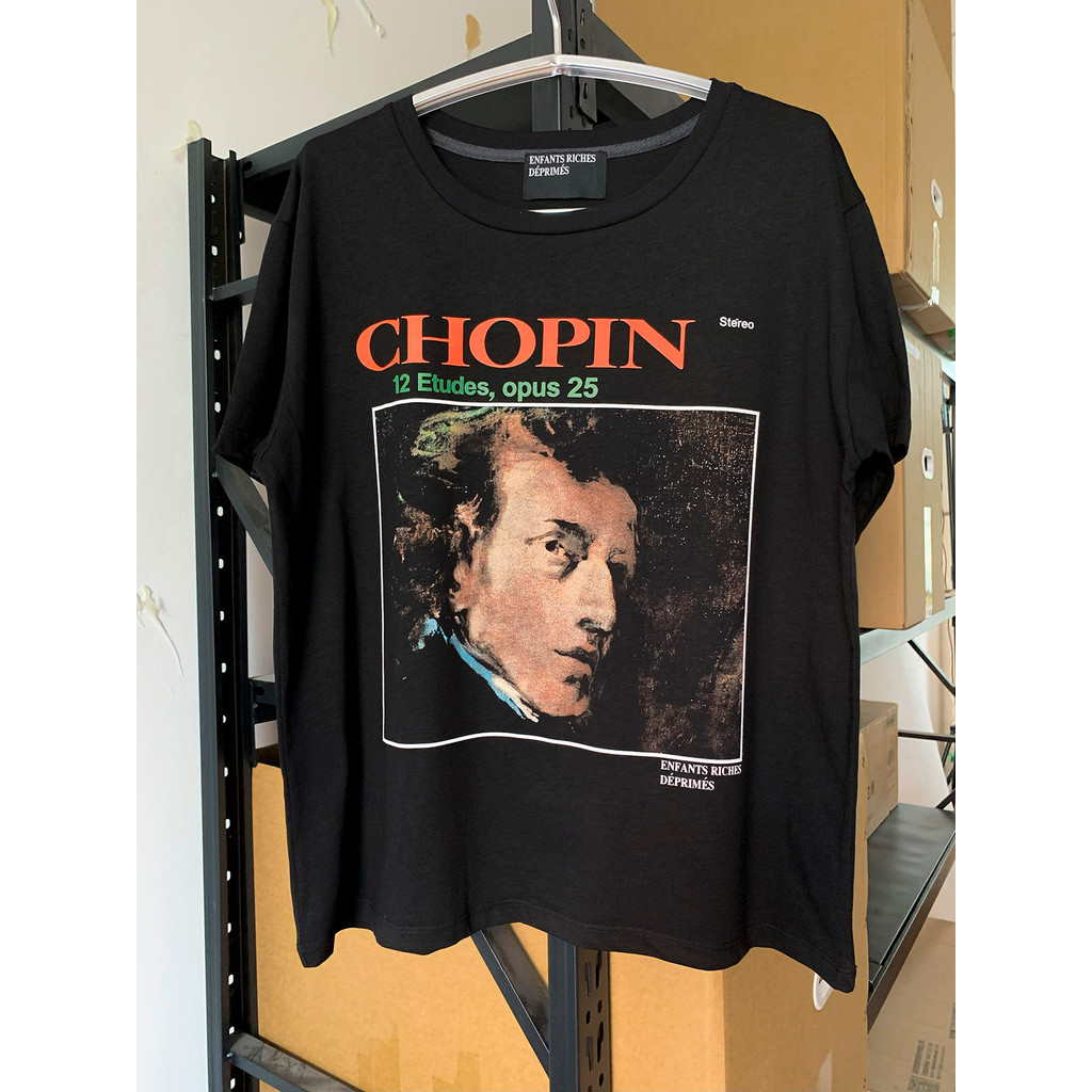 ERD Melancolia Fu Segunda Geração CHOPIN CHOPIN Piano Light Luxo High Street Fashion Print Camiseta Solta de Manga Curta