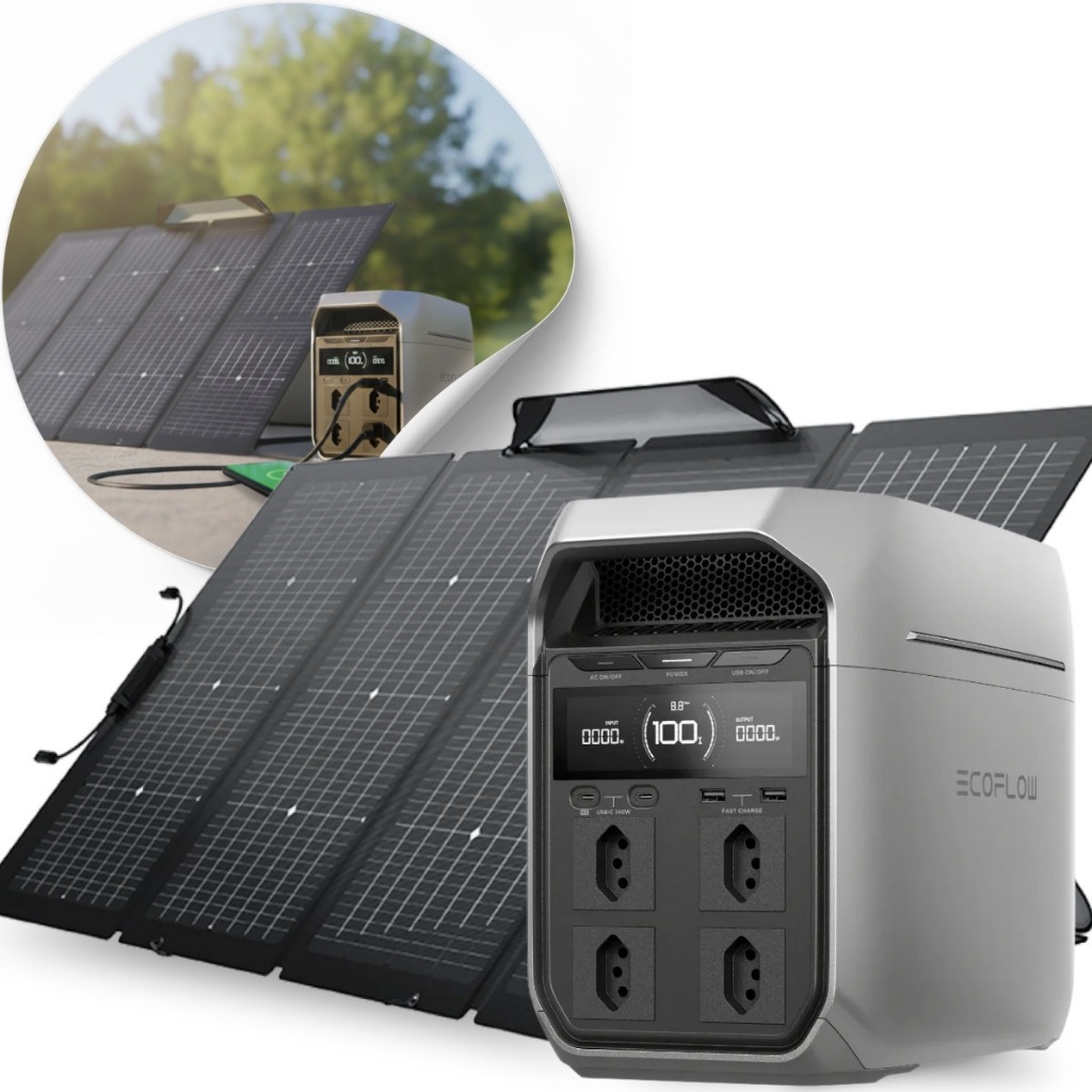 Kit Estação Energia Delta 3 Plus 1800w 220v + Painel 220W Dobrável Portátil EcoFlow Gerador Solar