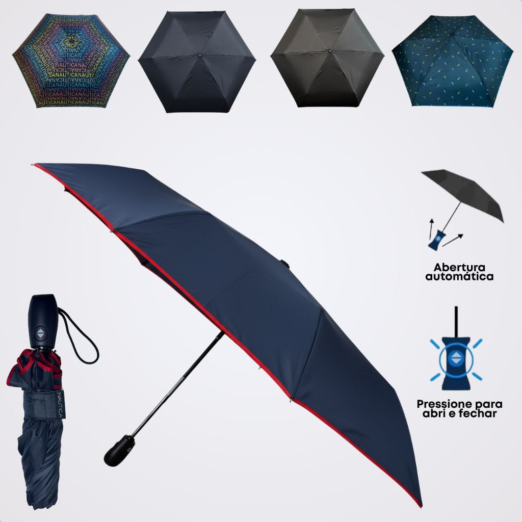 Guarda Chuva Portátil Cabe Na Bolsa Reforçado Abre E Fecha Automático Proteção Solar UV UPF50+