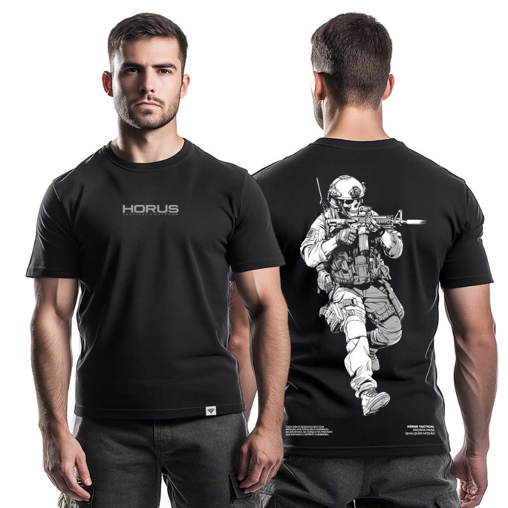 Camiseta Tática Militar Hórus Tactical LineZero 100% Algodão Caveira Camisa Policia Exercito