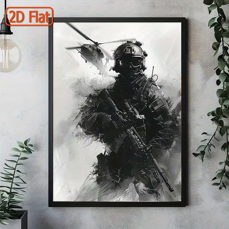 Quadro Decorativo Soldado Tactical Black e White