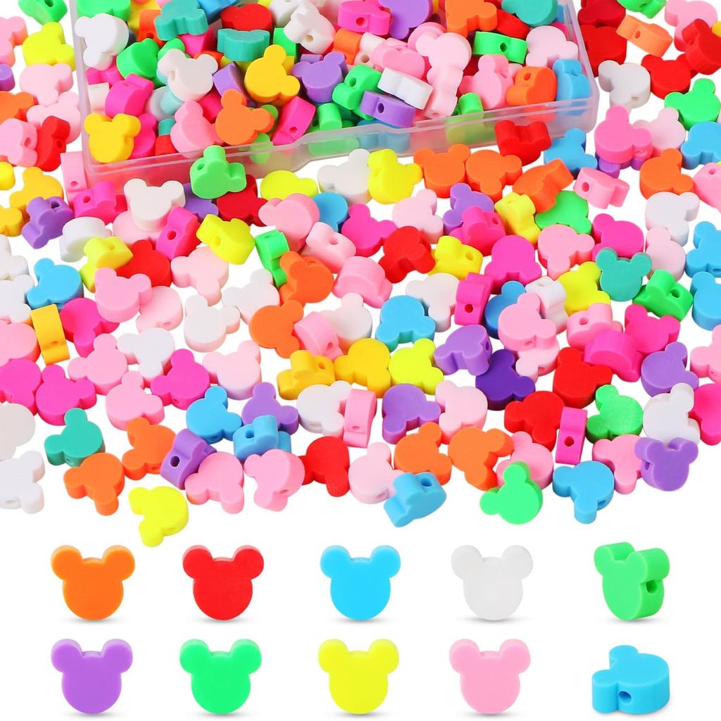 300 Pcs Bear Head Beads for Jewelry Making, EVERMARKET Bear Polymer Clay Beads Bulk, 10mm Beads with Box, Cute Spacer Lo