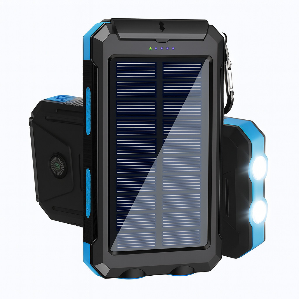 Carregador Portátil Power Bank Solar 2Em1 Usb Azul