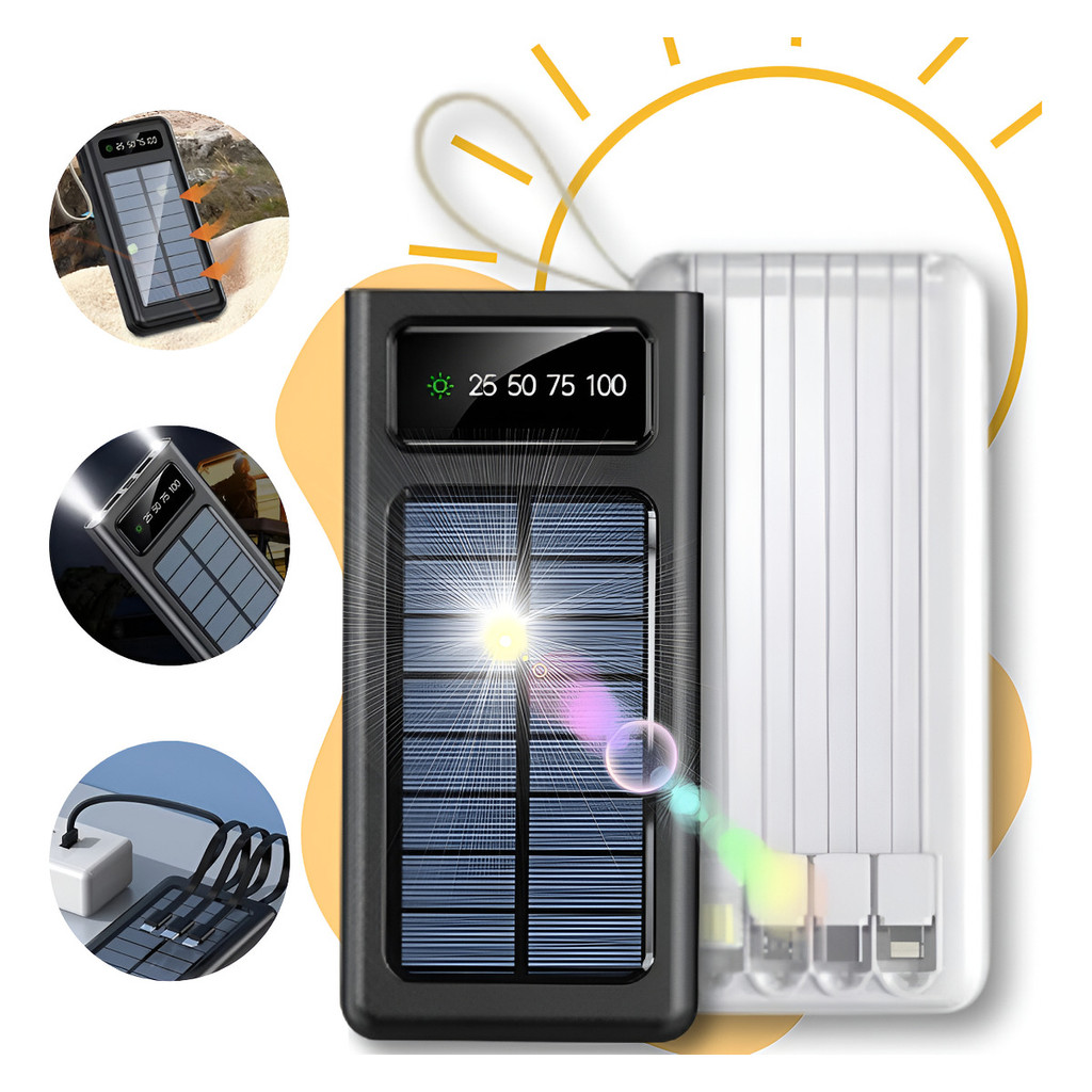 Carregador Portátil Power Bank 20.000MAh 5 Em 1 Rápida Carrega com Energia Solar