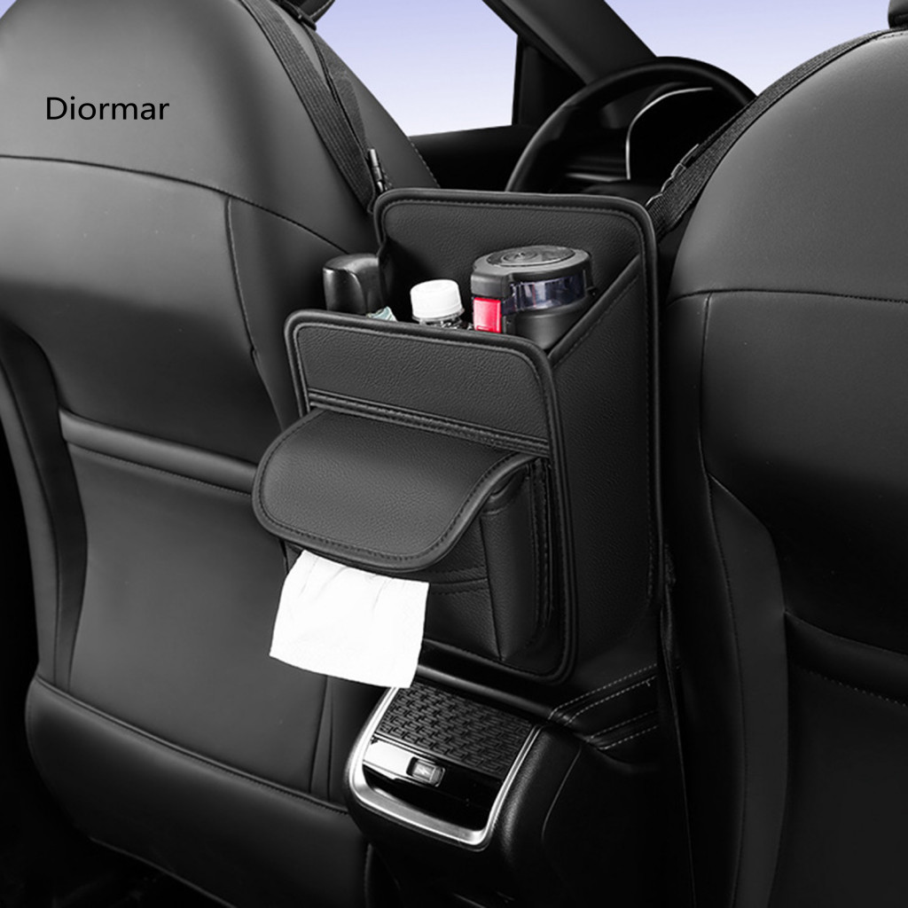 Partitioned Car Organizer Space-saving Bag Faux Leather Seat Gap with Dual Access Console Storage Net for Back Hanging P