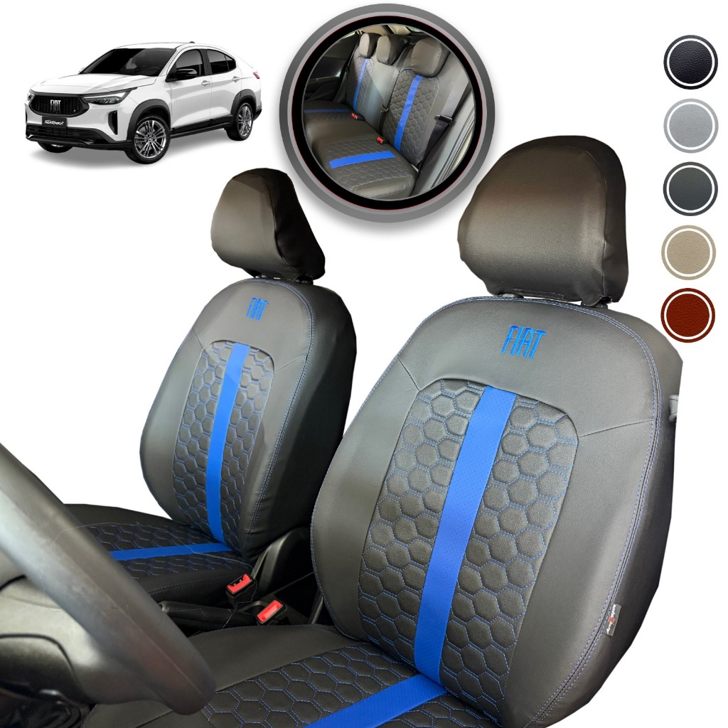 Capa de couro para banco Fiat Fast Back 2022 a 2025 Premium RS Azul
