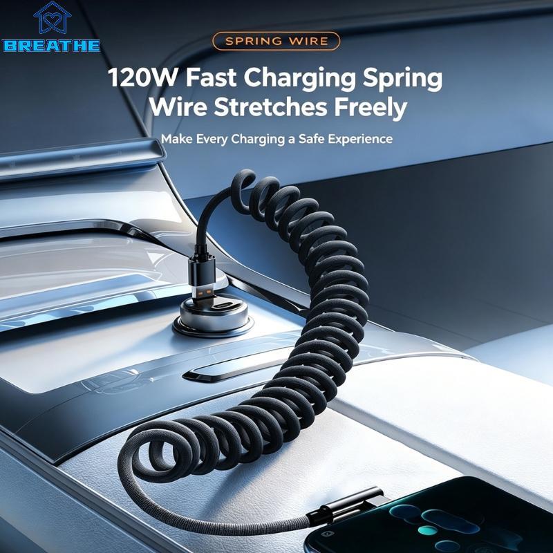 BREATH Heavy Duty Spring Type C Carregamento 120W Carga Rápida Para Telefone Tablet E Laptop