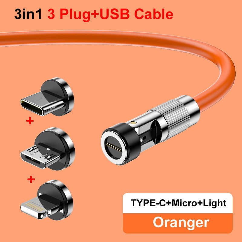 3 Em 1 1 1m 8 Pinos 540 Girar 120W 6A Carregador Magnético Cabo De Dados Do Telefone Fio USB Para Tipo C Micro Carregame