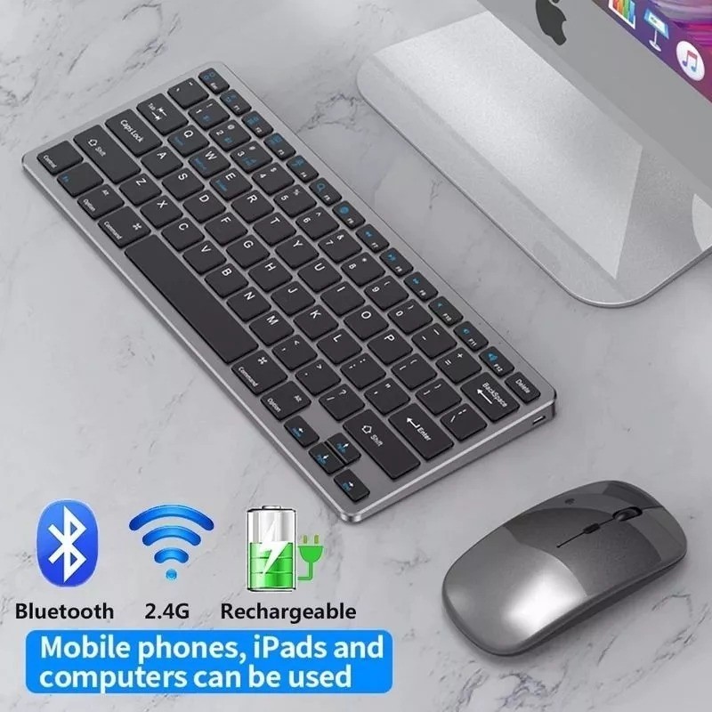 Kit Teclado E Mouse Sem Fio Bluetooth USB Recarregável Wireless