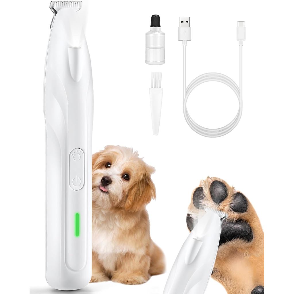 Dogs Paw Trimmer, 2 Speed Low Noise Dog Clippers for Grooming, Cordless Rechargeable Dog Hair Trimmer with LED Light, Wi